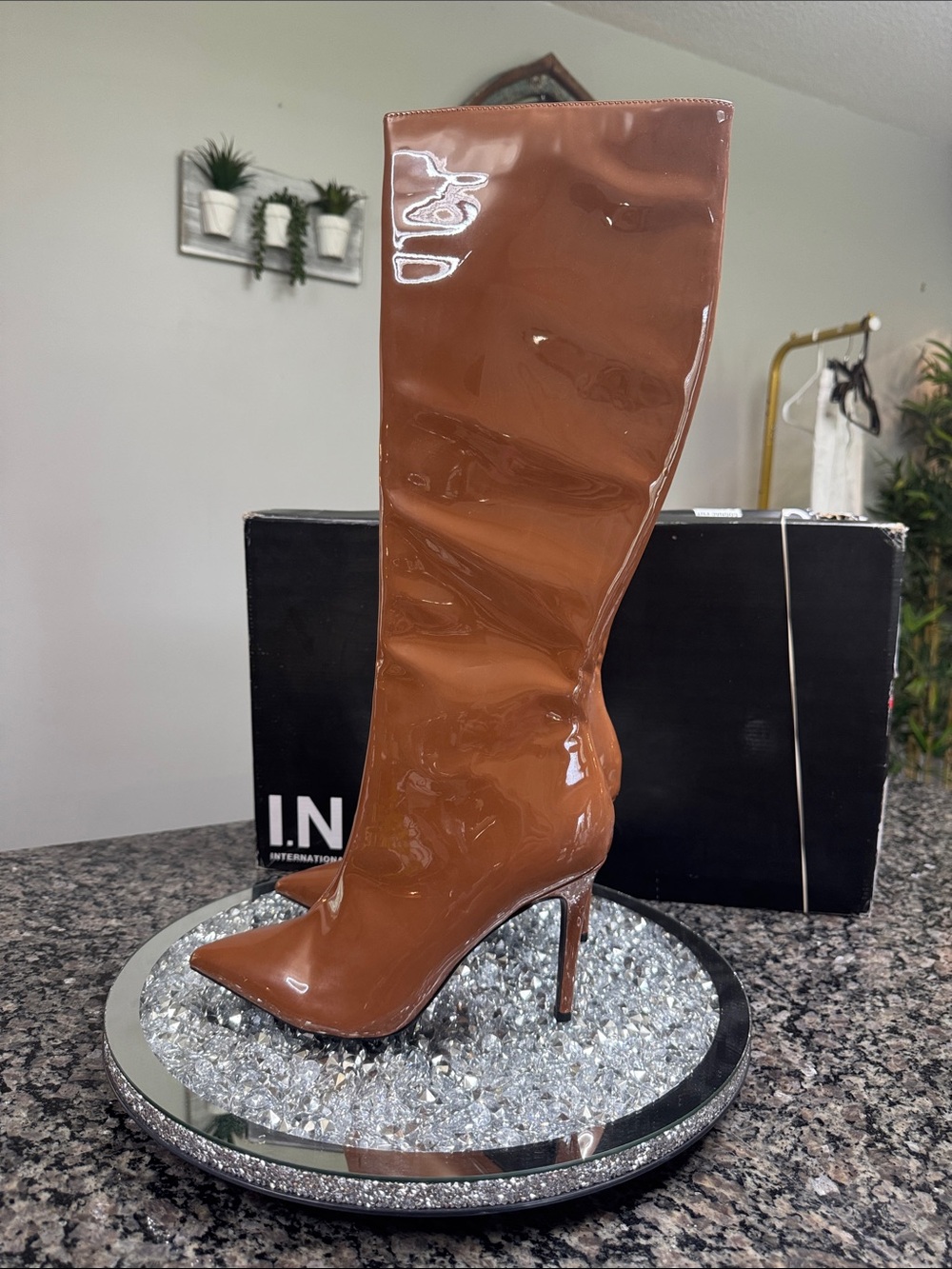 INC International Concepts patent cognac tan Knee-High Boots NEW 8